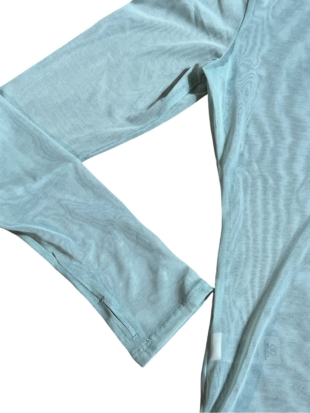 CALIA Draped Funnel Long Sleeve Mesh sheer Top Turquoise size medium thumb holes - Picture 3 of 9